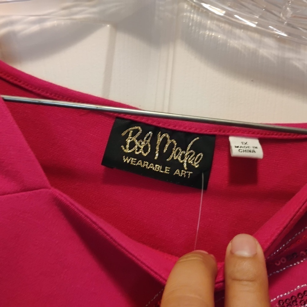 NWT Bob Mackie Wearable Art Pink Sequined Blouse Shirt Size 1X - Picture 7 of 7